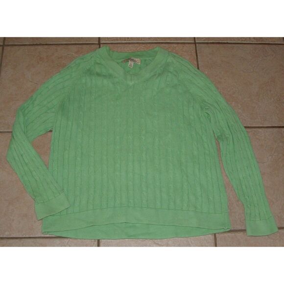CABELA'S Green Sz Large Casual Wear Stretchy Cotton Pullover Cable Knit Sweater - Picture 1 of 2